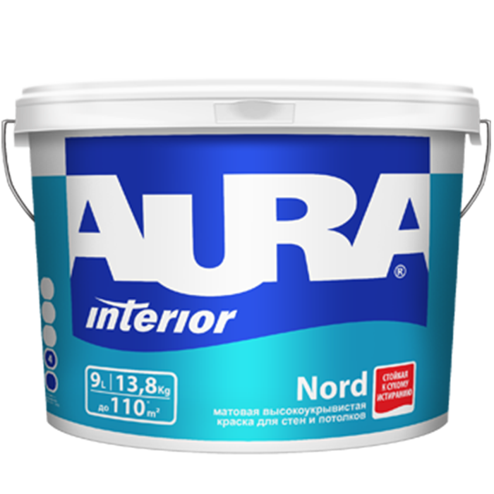 Краска Aura Nord 9л высокоукрывистая для стен и потолков, База А